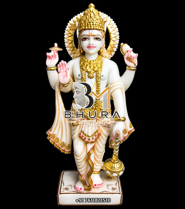 Lord Vishnu White Gold Standing Murti handcrafted statue