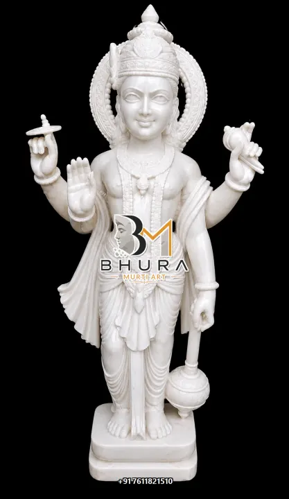 Lord Vishnu Natural Makrana Standing Murti handcrafted statue