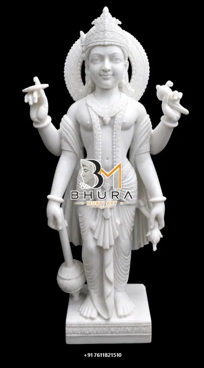 Lord Vishnu Shwet Makrana Chakra Shankh Murti handcrafted statue