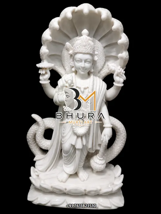 Lord Vishnu Sheshnag Makrana Marble Murti handcrafted statue