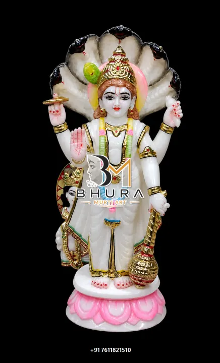 Lord Vishnu Sheshnag Pink Lotus Murti handcrafted statue
