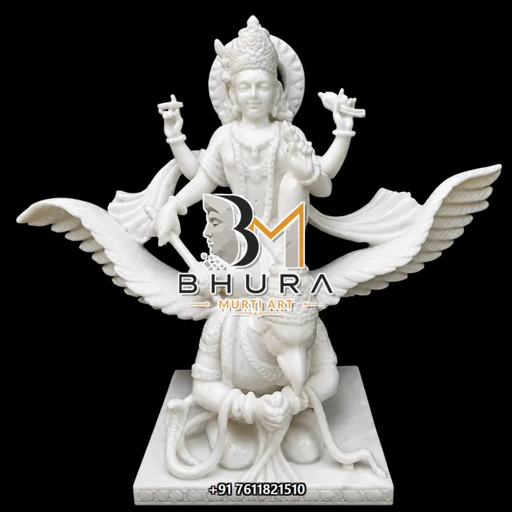 Lord Vishnu Garuda Vahan Makrana Murti handcrafted statue