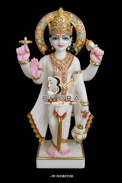 Lord Vishnu Ivory Gold Halo Murti handcrafted statue