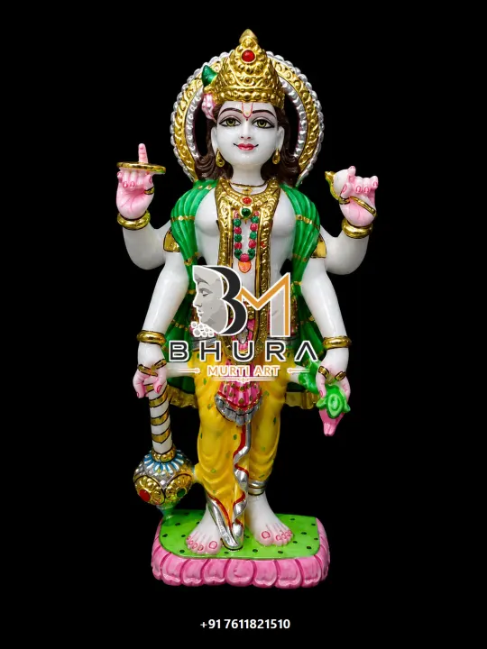 Lord Vishnu Green Shawl Lotus Murti handcrafted statue