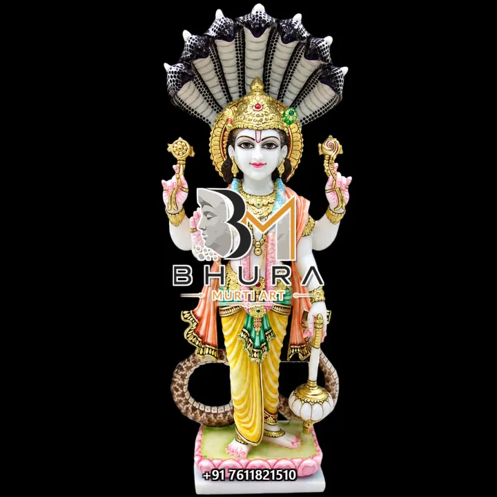 Lord Vishnu Sheshnag Black Halo Murti handcrafted statue