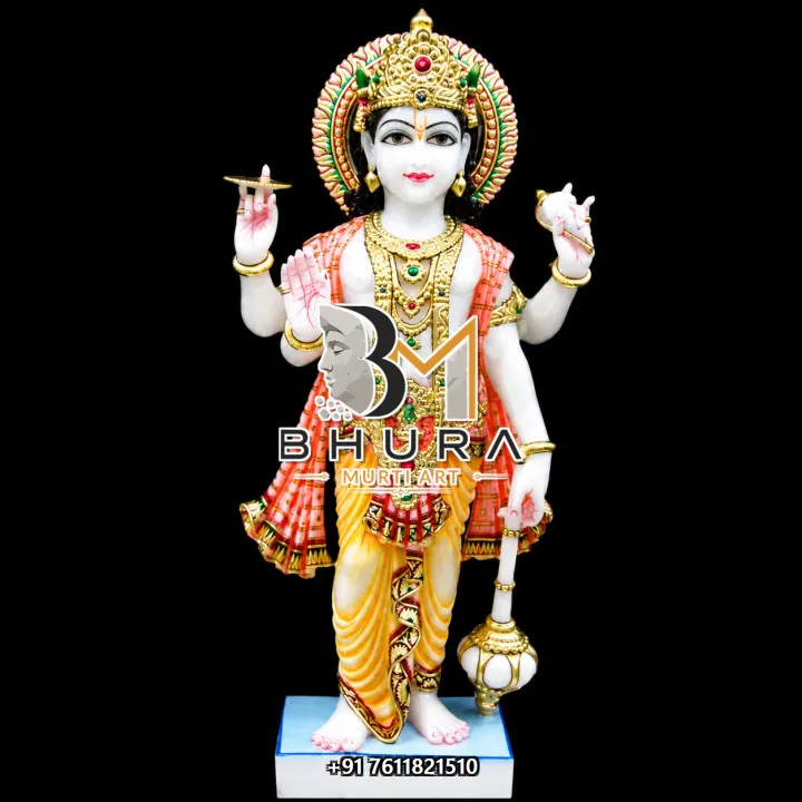 Lord Vishnu Orange Shawl Divine Murti handcrafted statue
