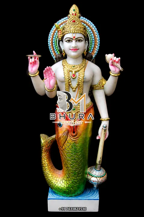 Matsya Avatar Vishnu Marble Murti handcrafted statue