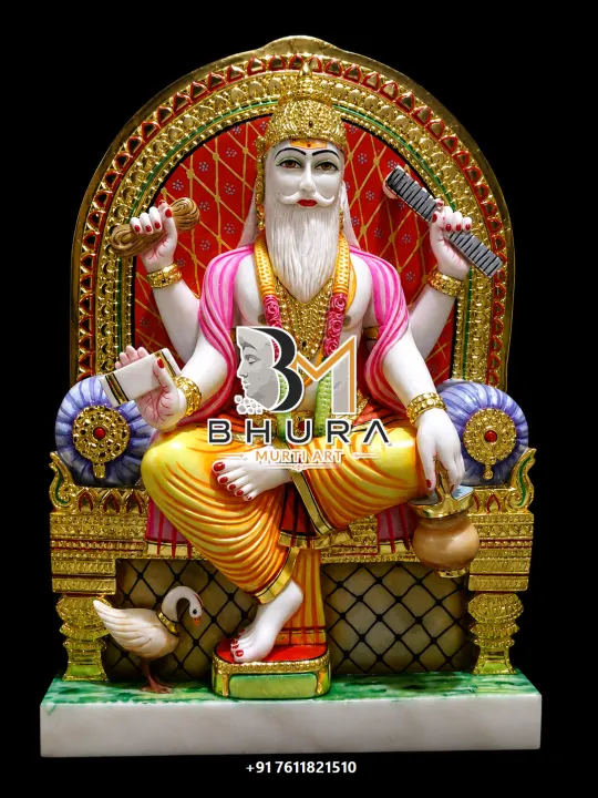 Lord Vishvakarma Grand Golden Throne Murti handcrafted statue