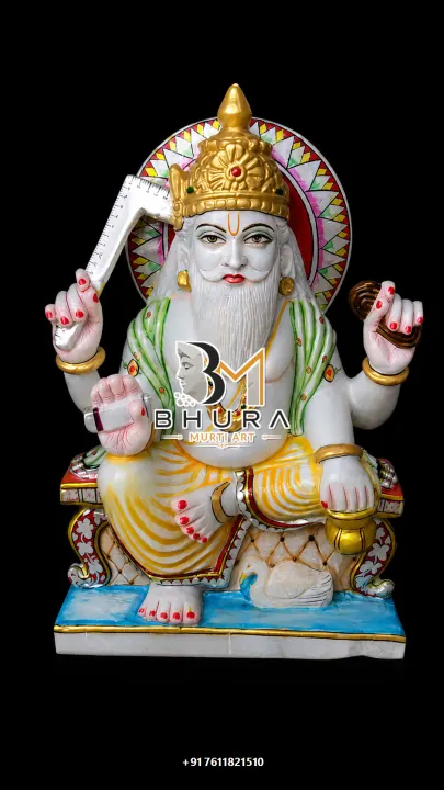 Lord Vishvakarma Crowned Tools Murti handcrafted statue