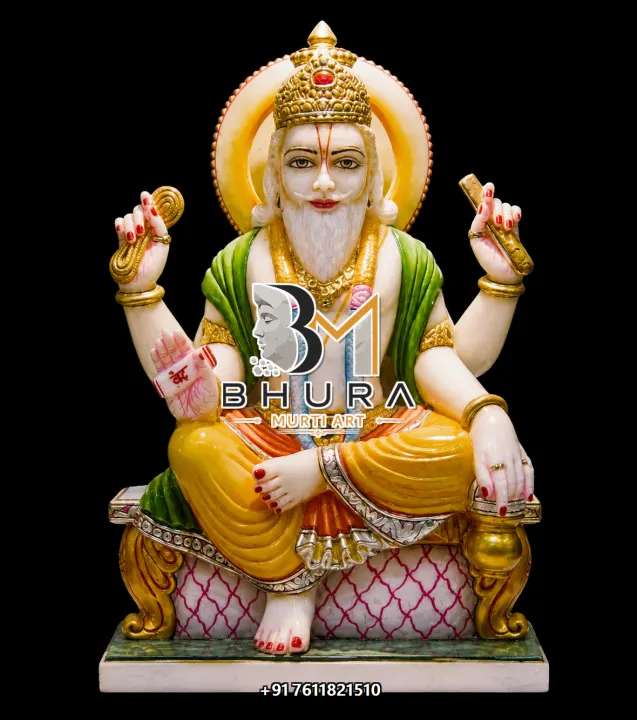 Lord Vishvakarma Green Shawl Halo Murti handcrafted statue