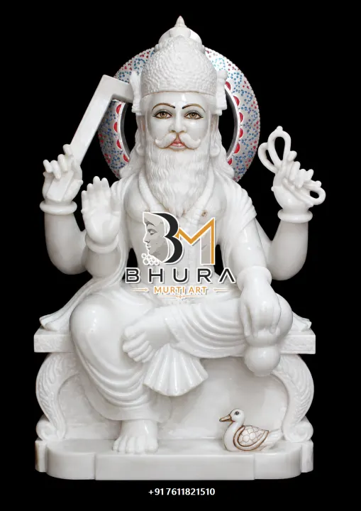 Lord Vishvakarma Hand-Carved Makrana Murti handcrafted statue