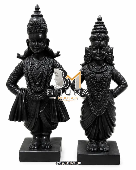 Vitthal Rukmini Black Stone Garland Pair handcrafted statue