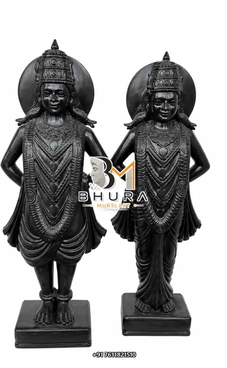 Vitthal Rukmini Prabhavali Black Stone Pair handcrafted statue