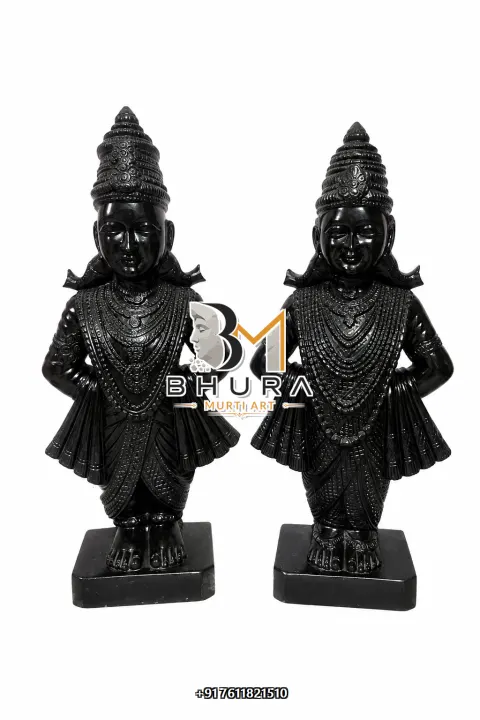 Vitthal Rukmini Traditional Black Stone Set handcrafted statue