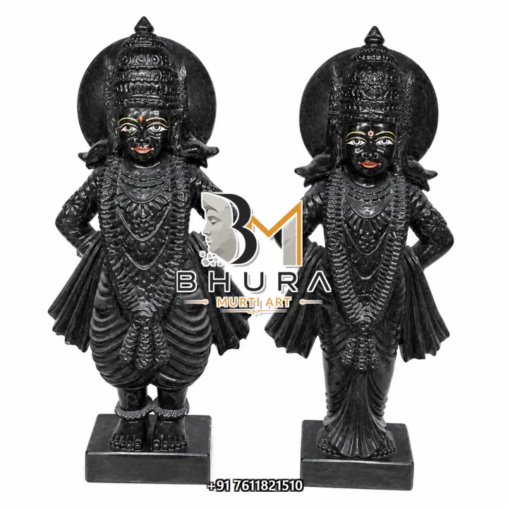 Vitthal Rukmini Halo Black Stone Temple Set handcrafted statue