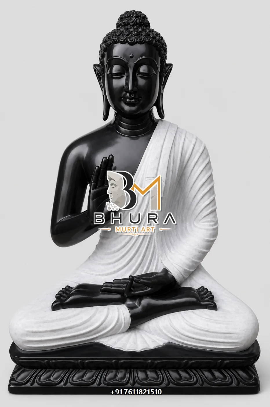 Black Stone Meditation Buddha Statue Collection - handcrafted stone design view 4