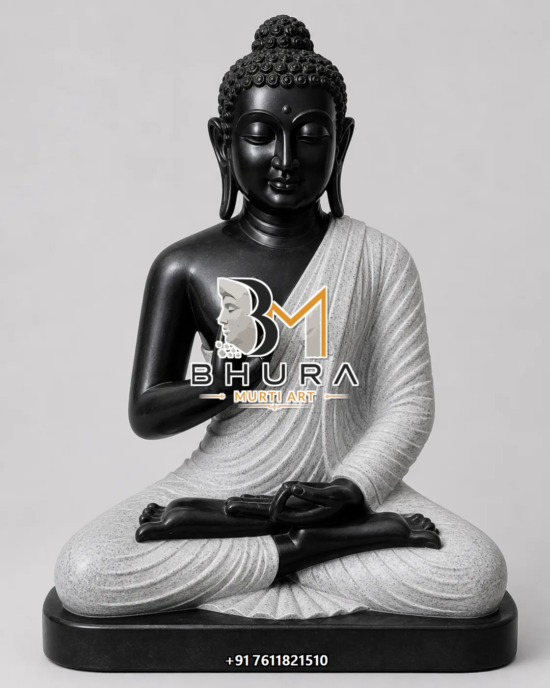 Black Stone Meditation Buddha Statue Collection - handcrafted stone design view 5