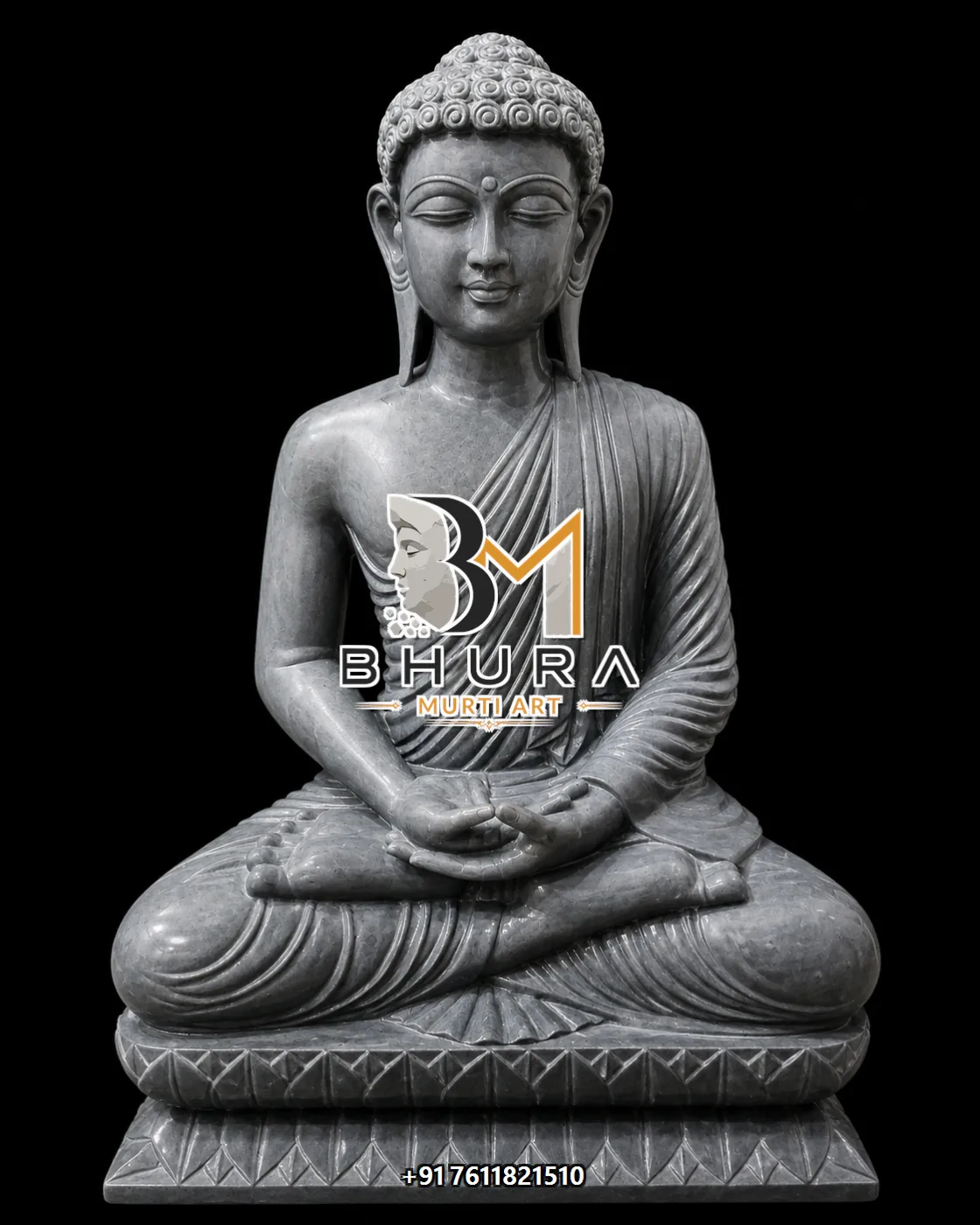 Gray Stone Buddha Meditation Statue Collection - handcrafted stone design view 4