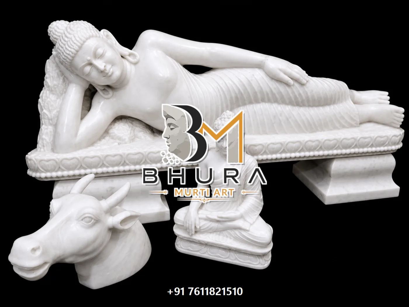 White Marble Meditation Buddha Statue Collection - handcrafted stone design view 5