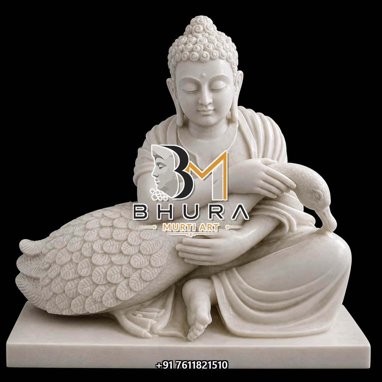 Gautam Buddha White Marble Murti Collection - handcrafted stone design view 2