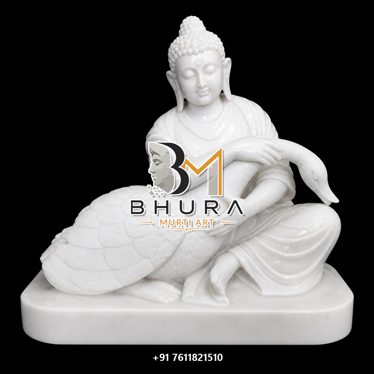 Gautam Buddha White Marble Murti Collection - handcrafted stone design view 3