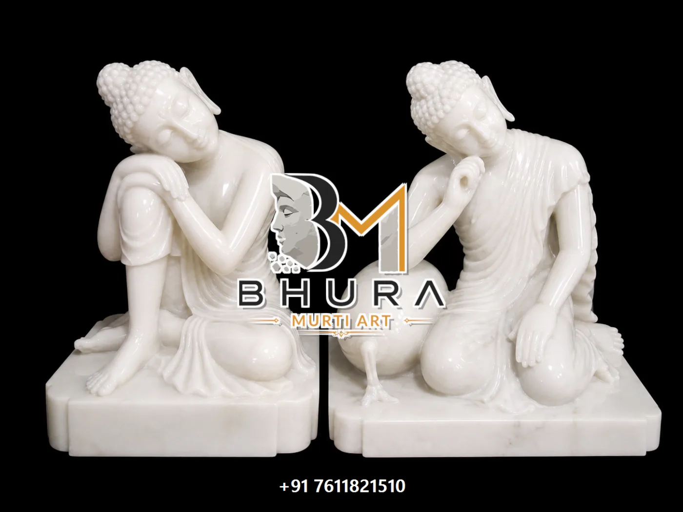 Gautam Buddha White Marble Murti Collection - handcrafted stone design view 5