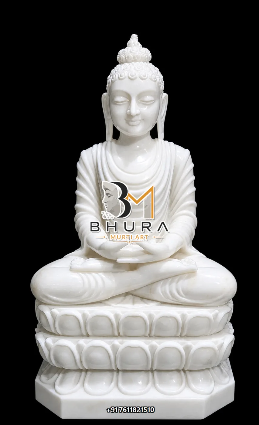 Decorative White Buddha Idol Collection - handcrafted stone design view 2