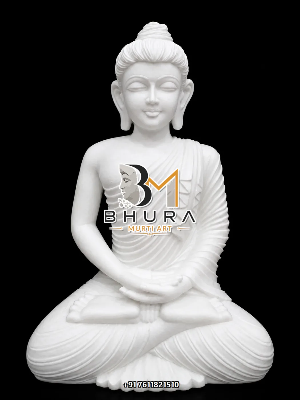 Decorative White Buddha Idol Collection - handcrafted stone design view 3