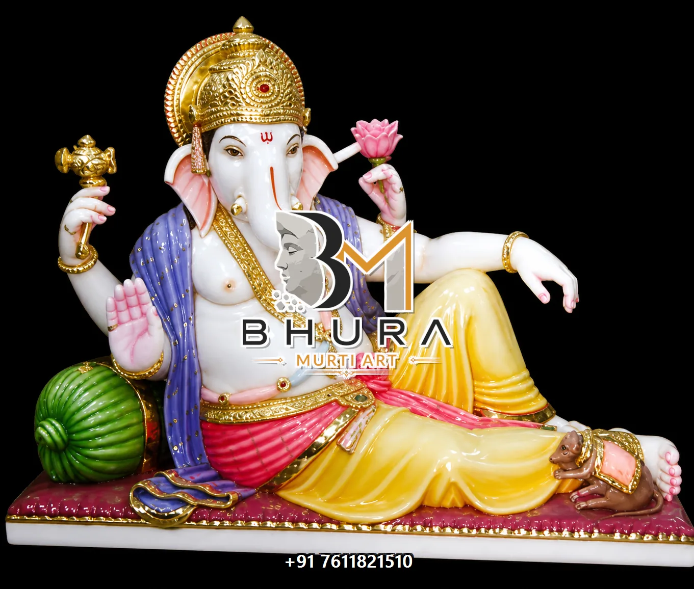 White Marble Ganesha Reclining Lotus Collection - design variant 3