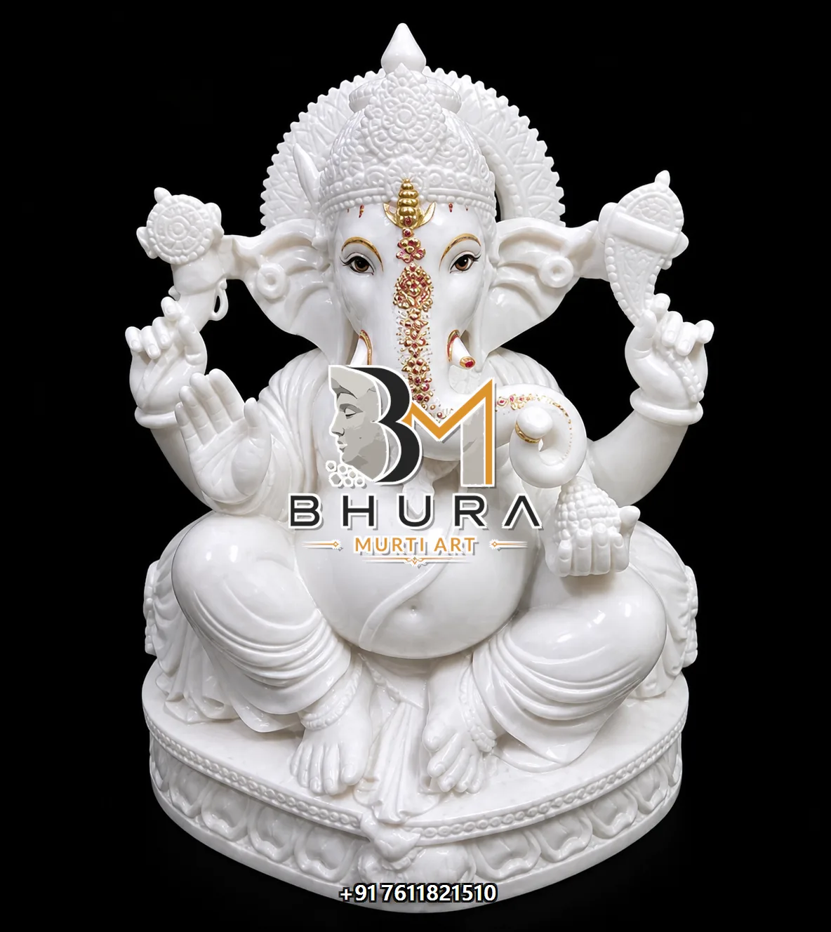 White Marble Ganesha Ornate Arch Variant Collection - design variant 3