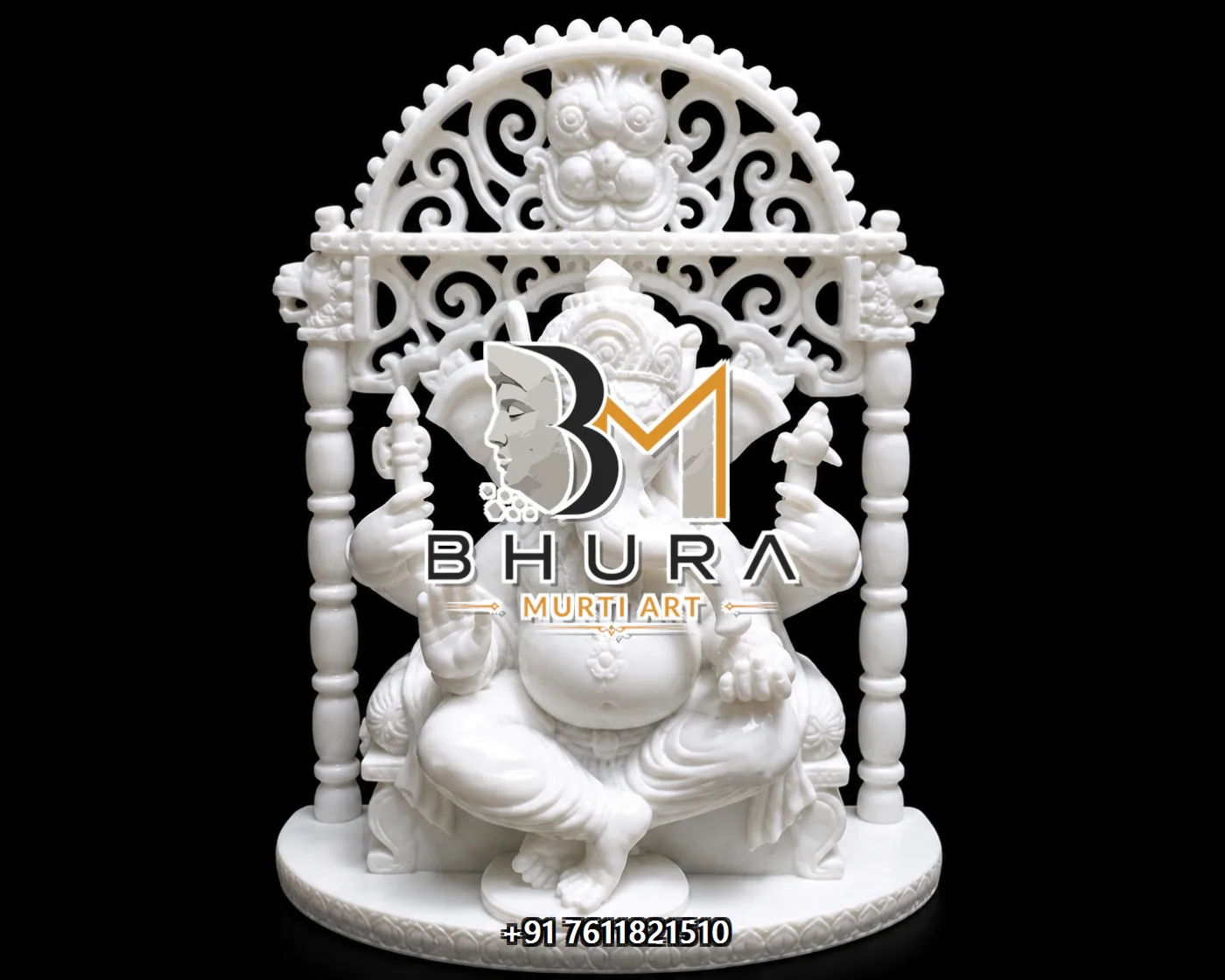 White Marble Ganesha Ornate Arch Variant Collection - design variant 4