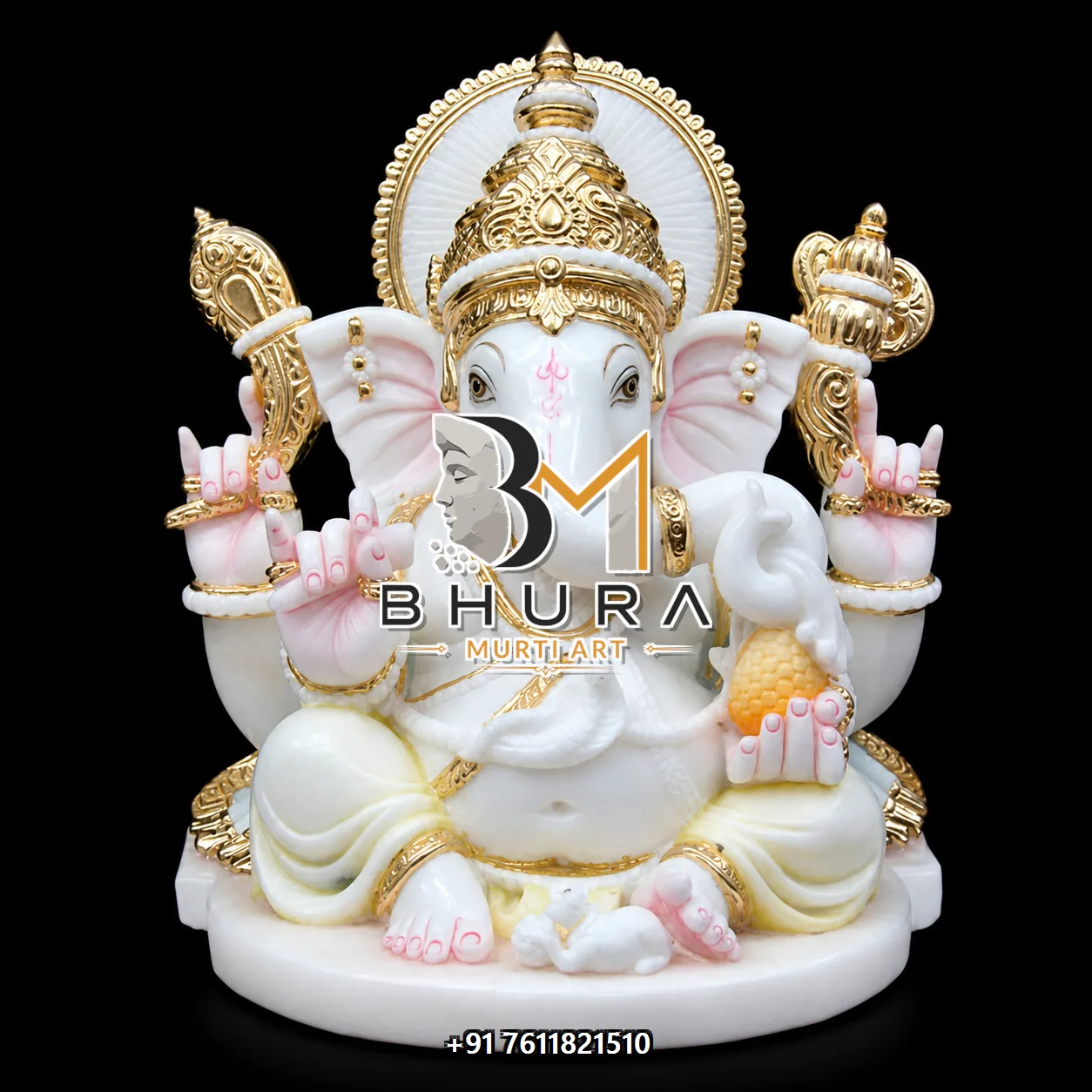 White Marble Ganesha Ornate Arch Variant Collection - design variant 5