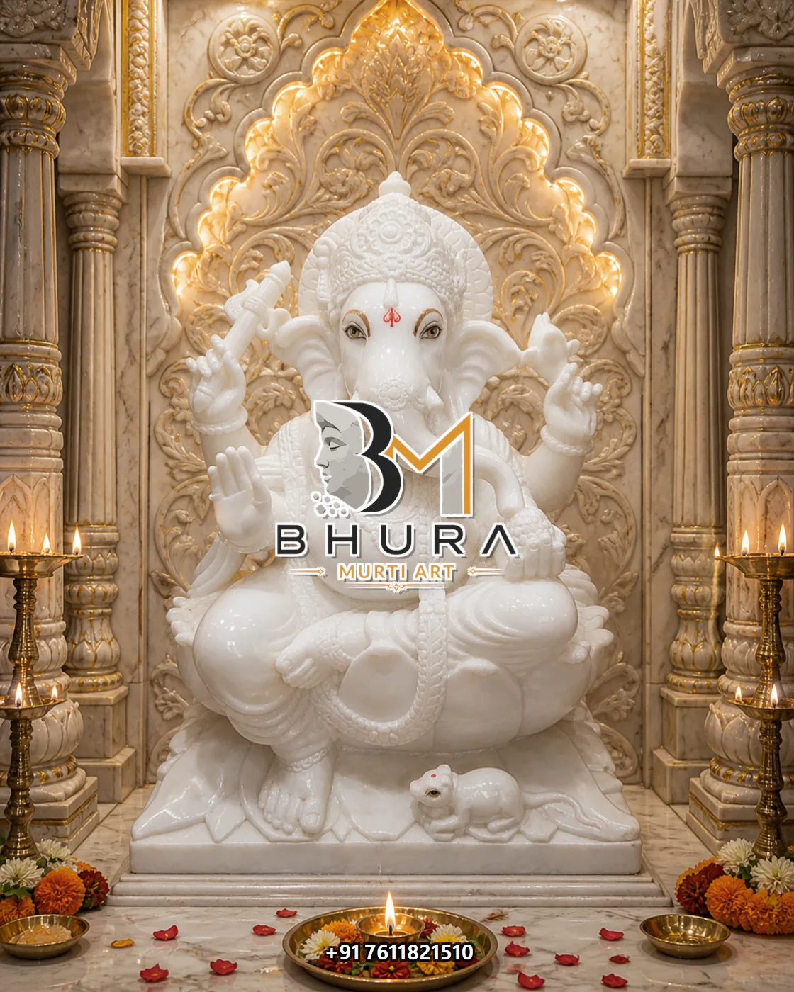 Shwet Marble Ganesha Temple Prabhavali Collection - design variant 5