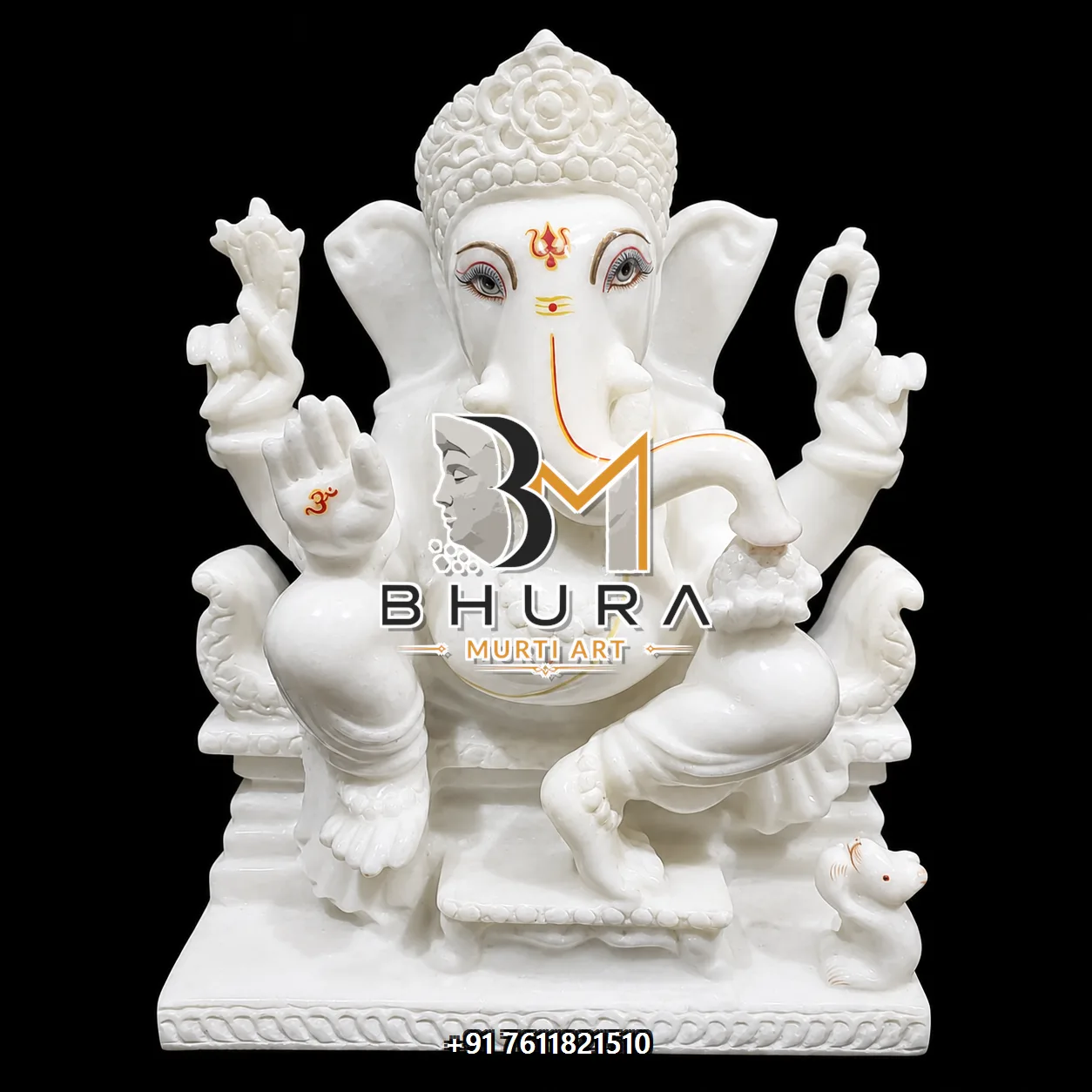 White Marble Ganesha Family and Divine Forms - design variant 3