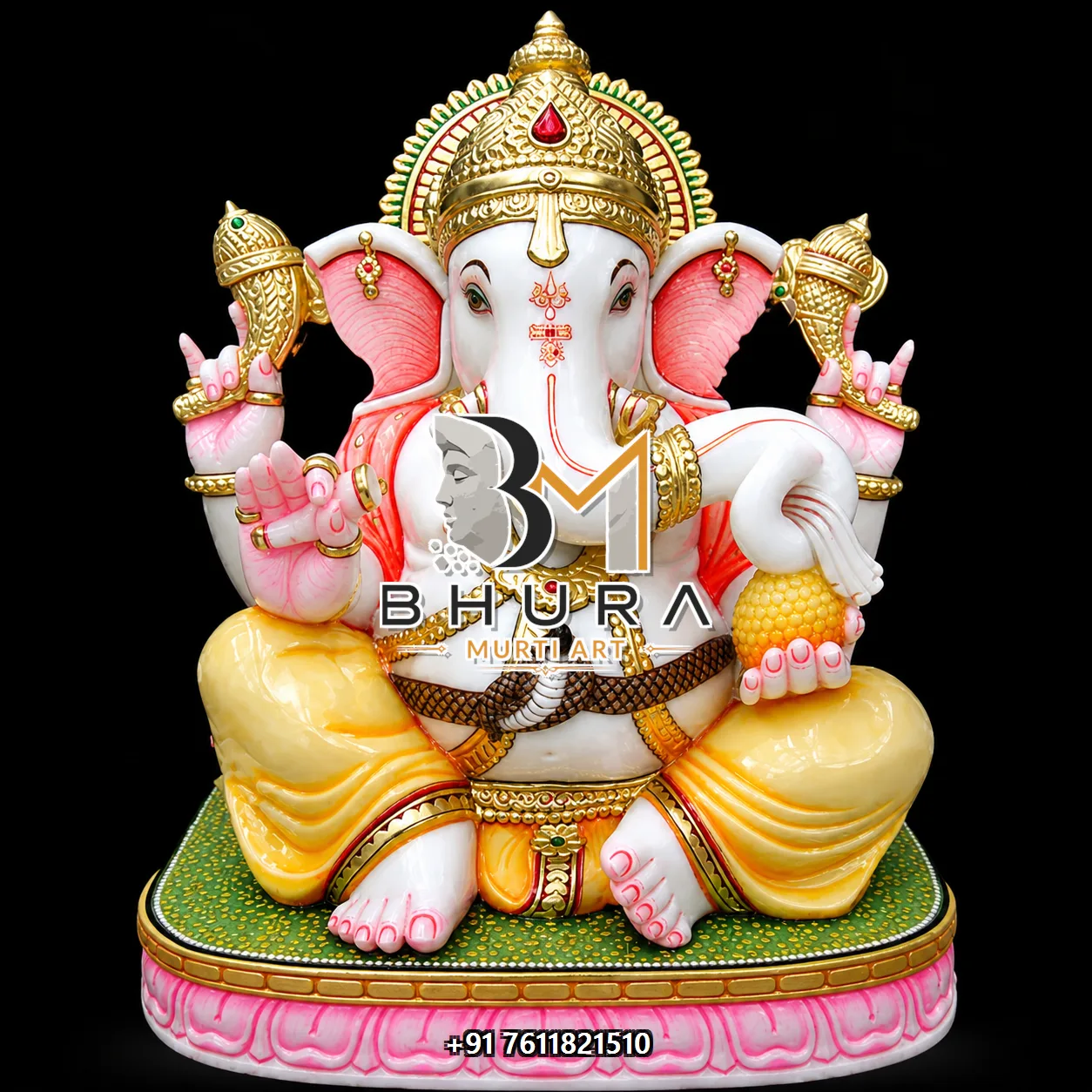 White Marble Ganesha Family and Divine Forms - design variant 4