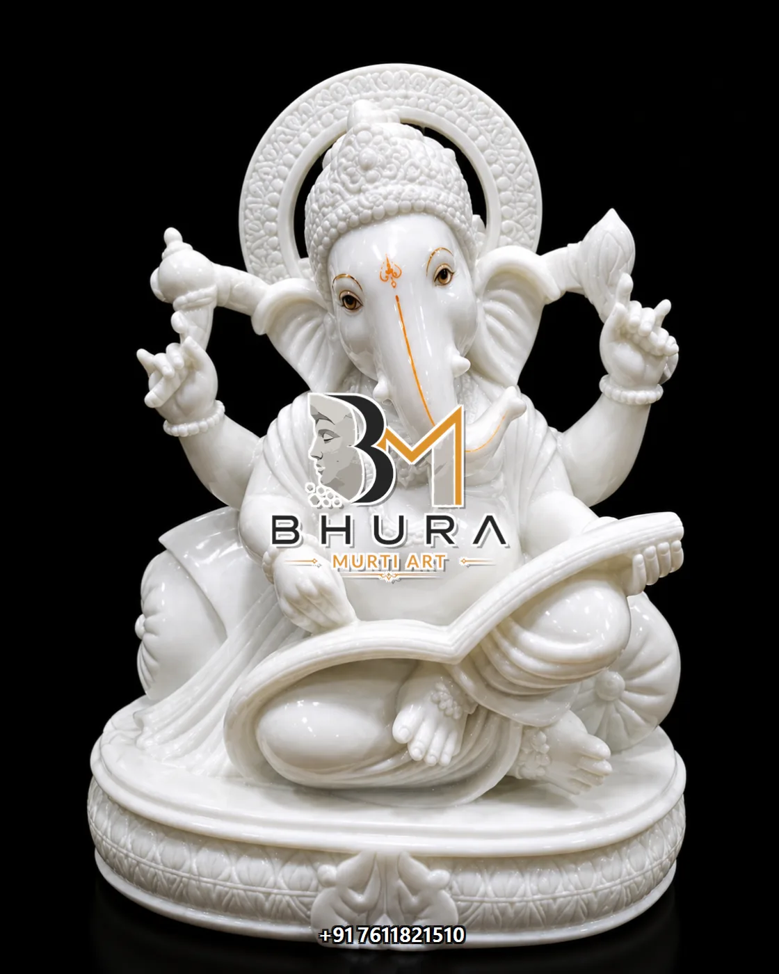 White Marble Ganesha Family and Divine Forms - design variant 5