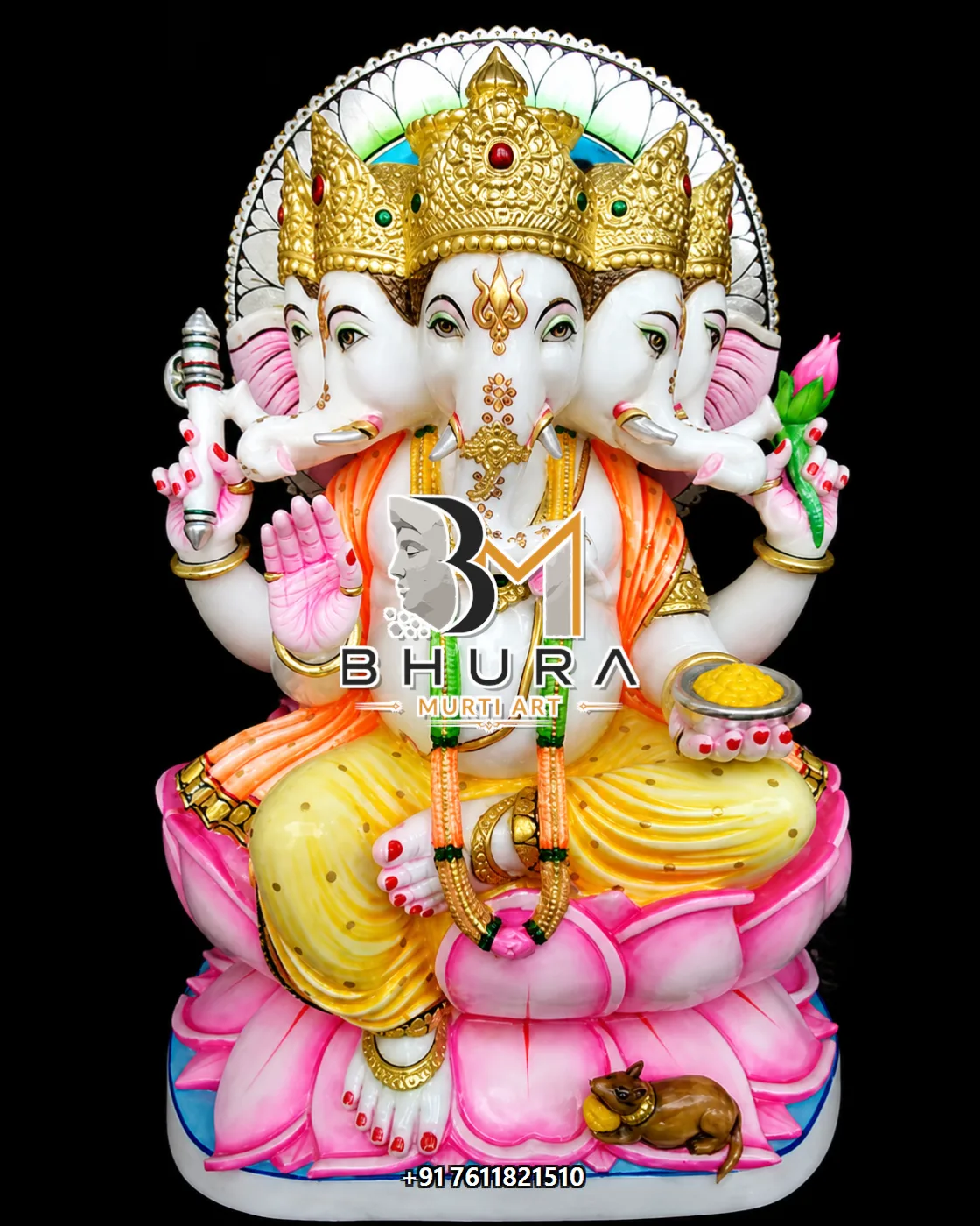 White Marble Ganesha Panchmukhi Halo Collection - design variant 5