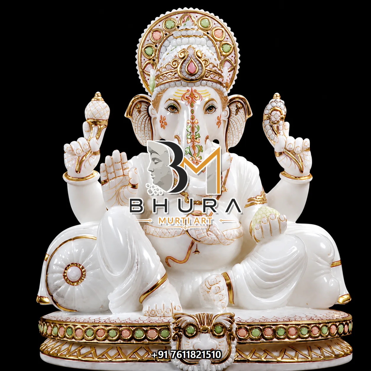 White Marble Ganesha Ornamented Variant Collection - design variant 2