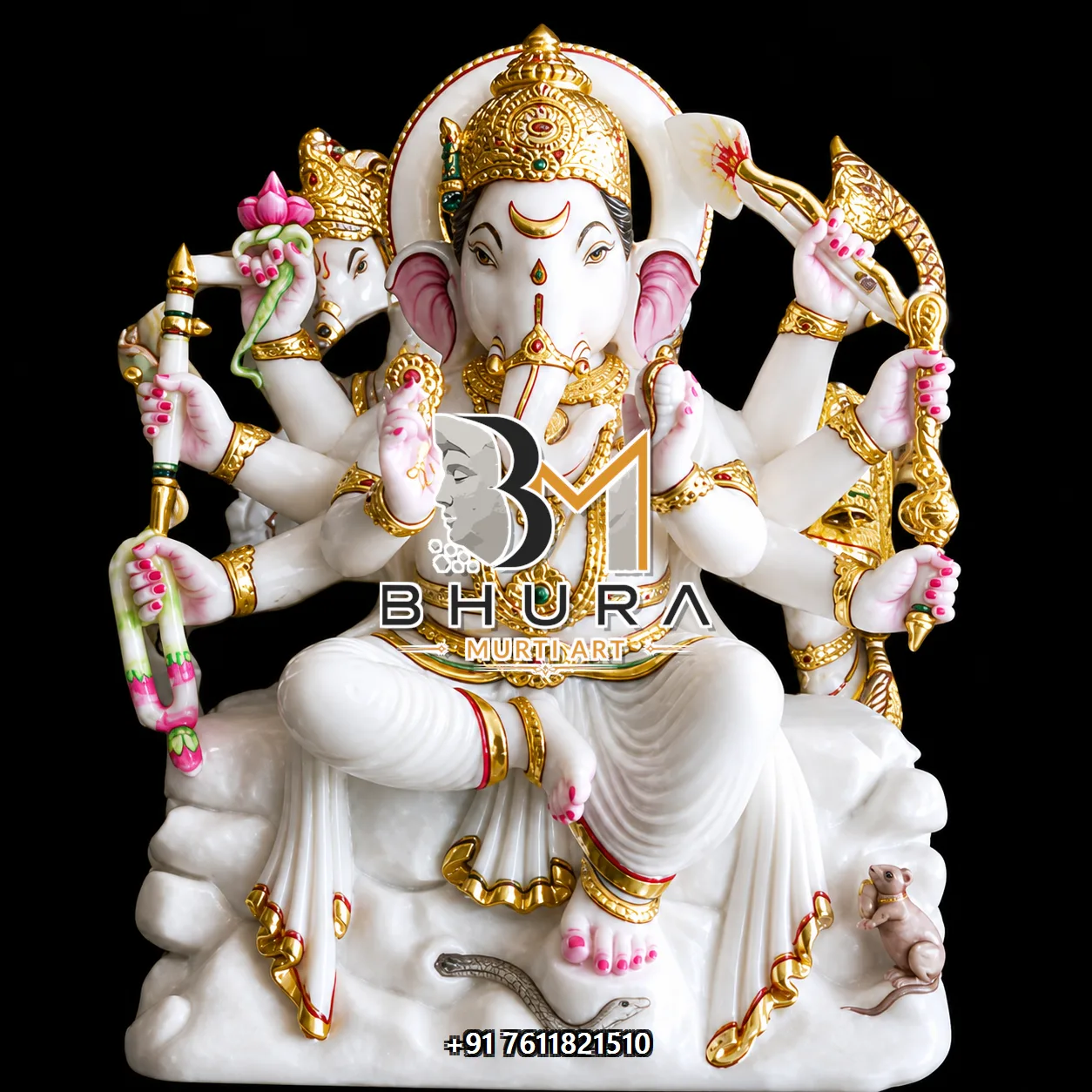 Hand-Carved White Marble Ganesha Collection - design variant 4