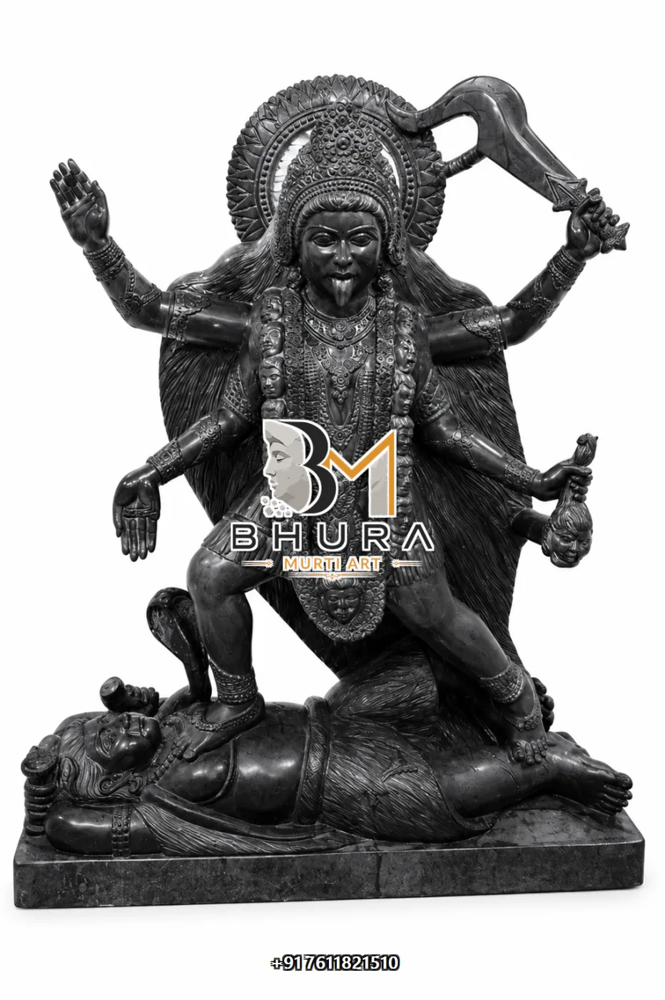 Four-Armed Kali Maa with Shiva Marble Statue - marble statue design view 2