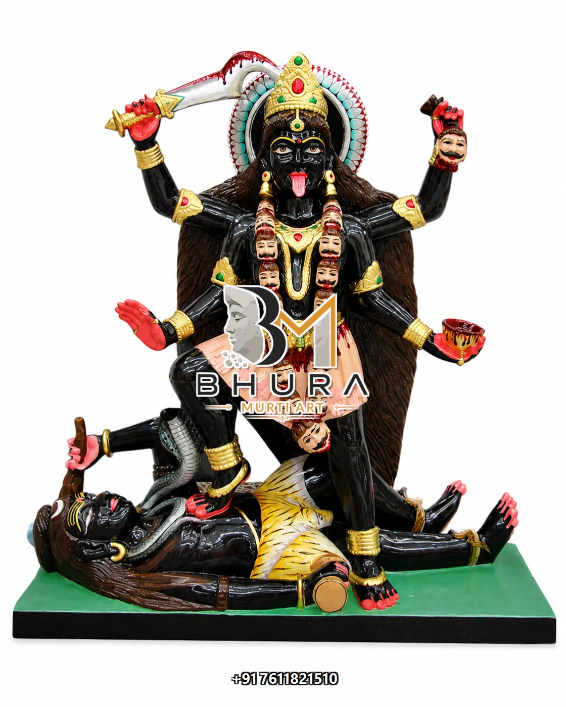 Four-Armed Kali Maa with Shiva Marble Statue - marble statue design view 3