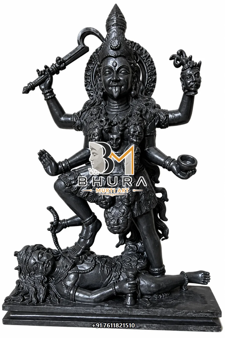 Four-Armed Kali Maa with Shiva Marble Statue - marble statue design view 4