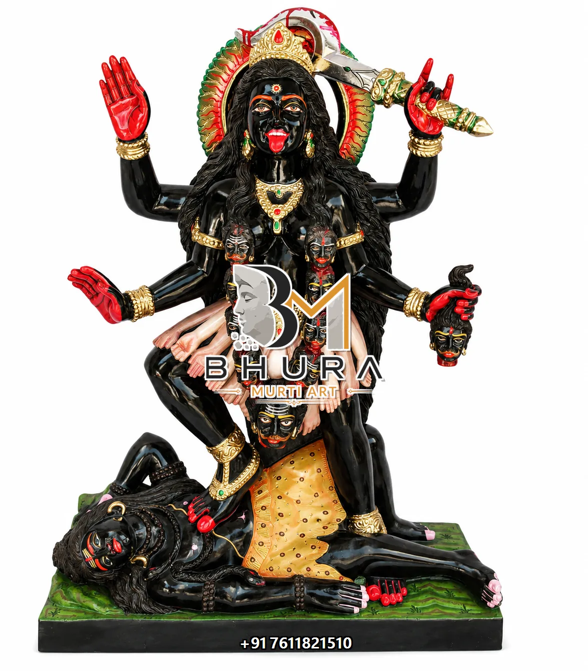 Hand-Painted Kali Maa Shiva Statue - marble statue design view 2