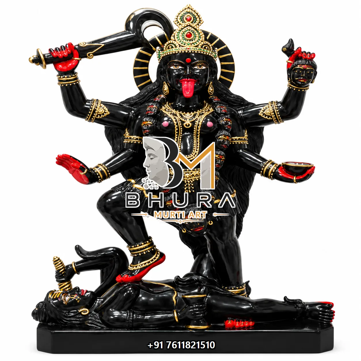 Traditional Kali Maa Standing on Shiva Statue - marble statue design view 5