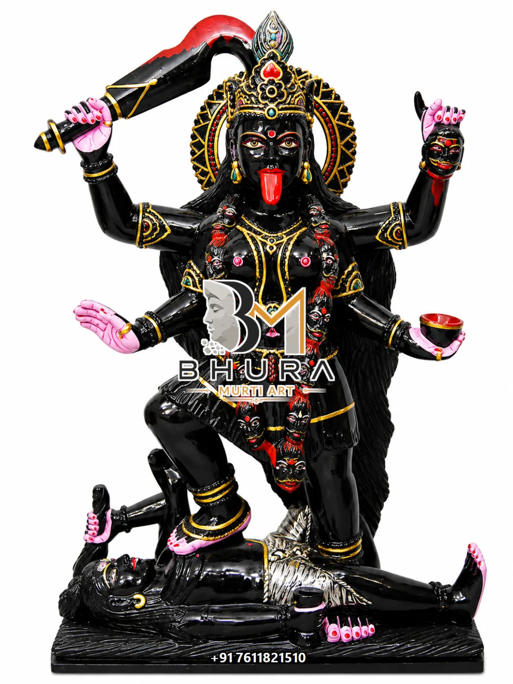 Four-Hand Mahakali Devotional Murti - marble statue design view 2