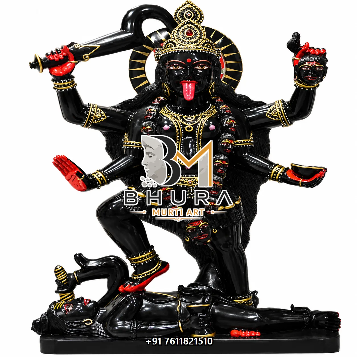 Four-Hand Mahakali Devotional Murti - marble statue design view 3