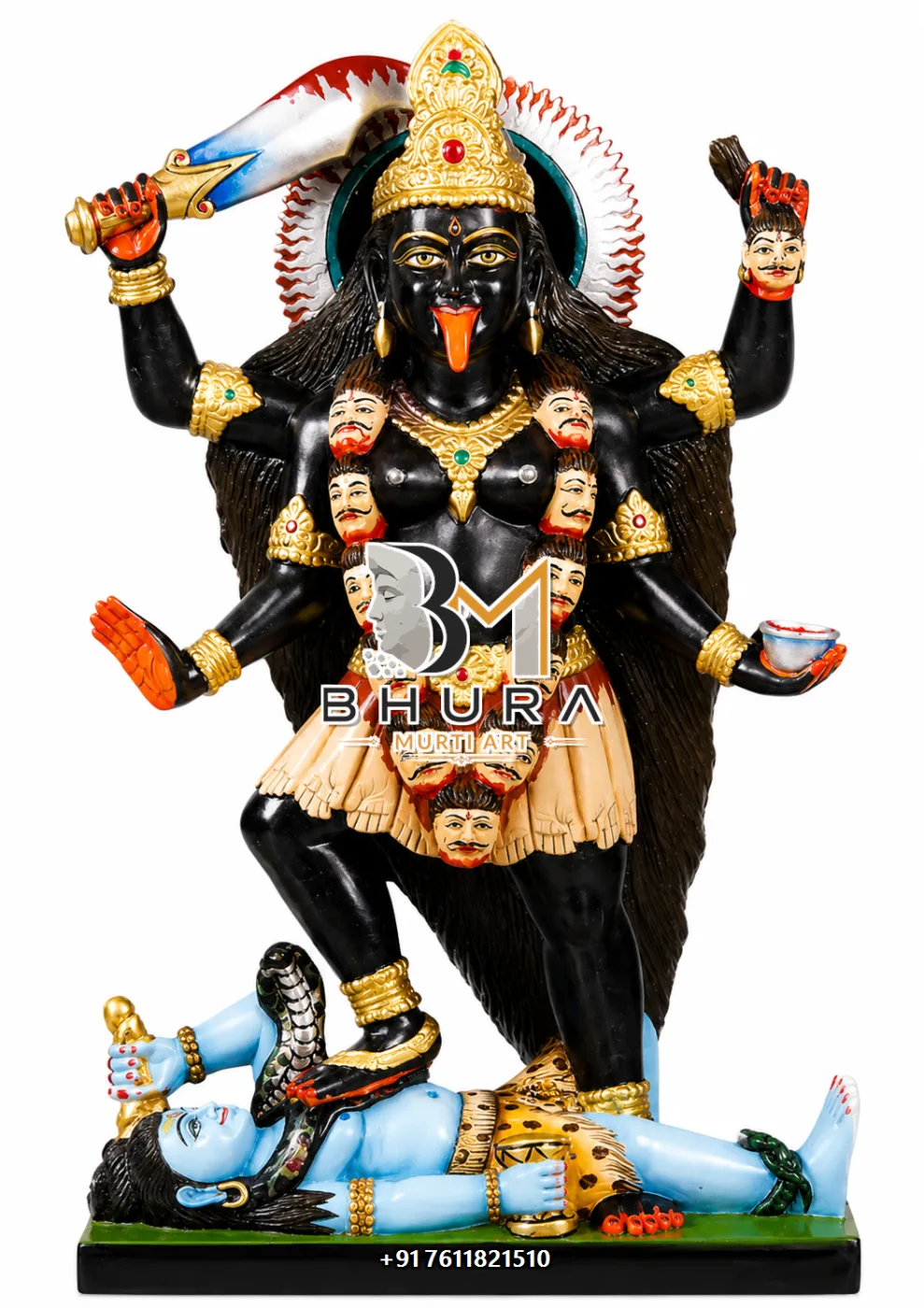 Four-Hand Mahakali Devotional Murti - marble statue design view 4