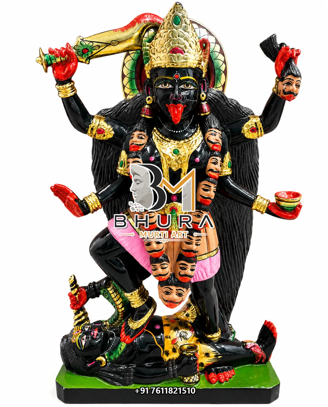 Four-Hand Mahakali Devotional Murti - marble statue design view 5