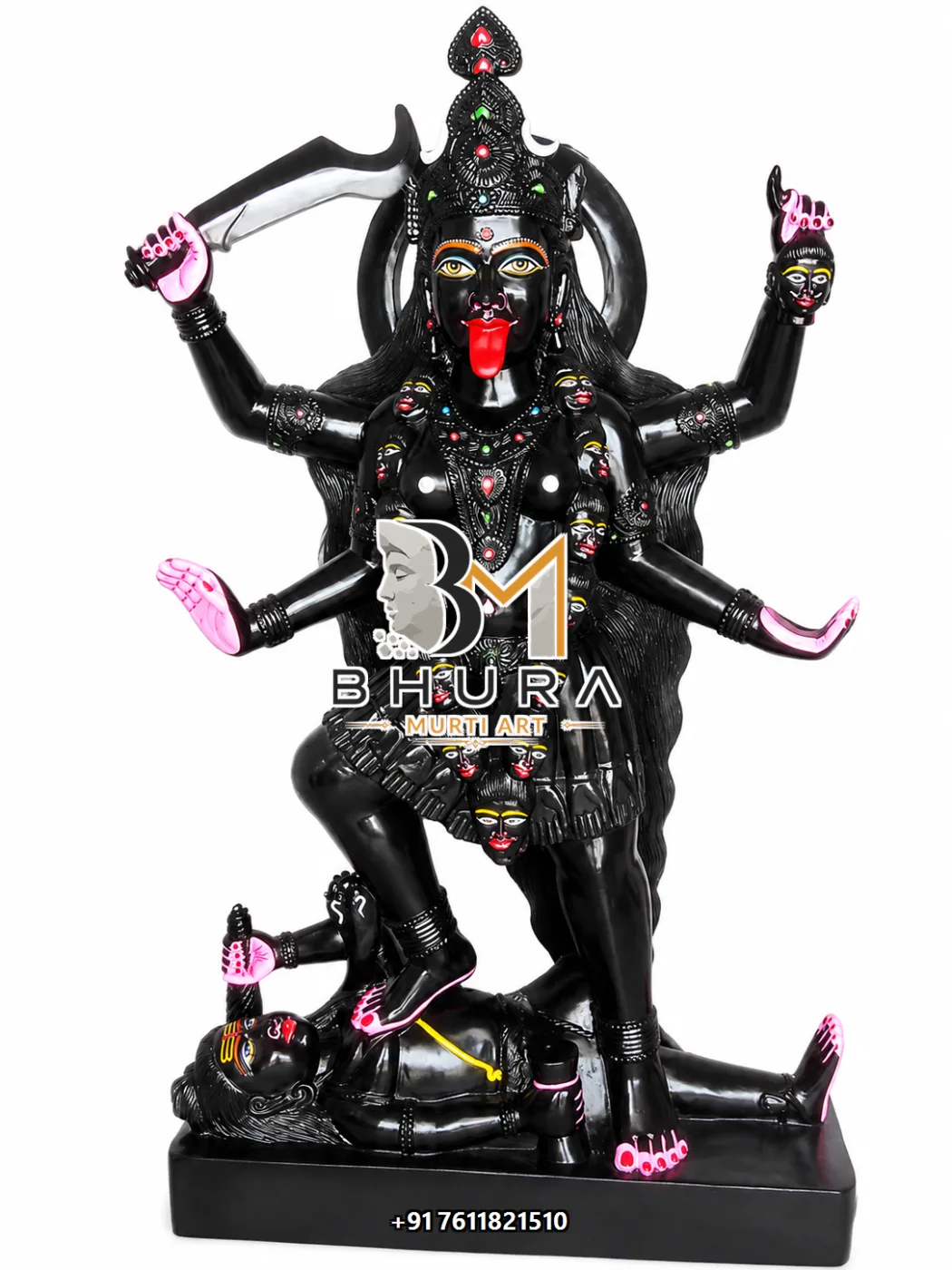 Custom Kali Mata with Shiva Marble Idol - marble statue design view 3