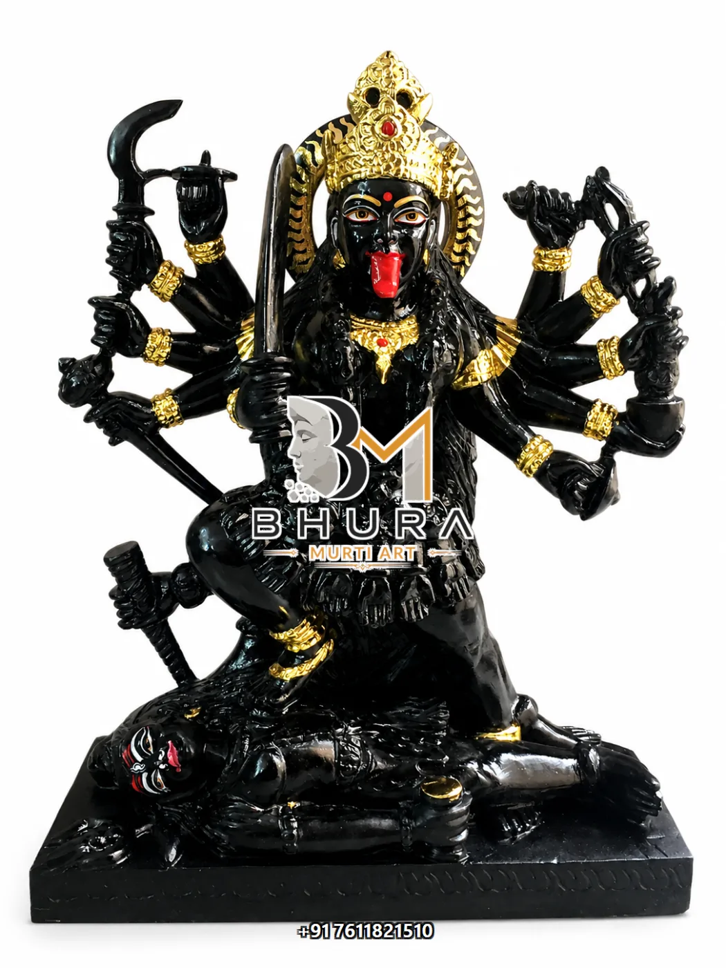 Ten-Armed Kali Maa with Shiva Marble Statue - marble statue design view 2